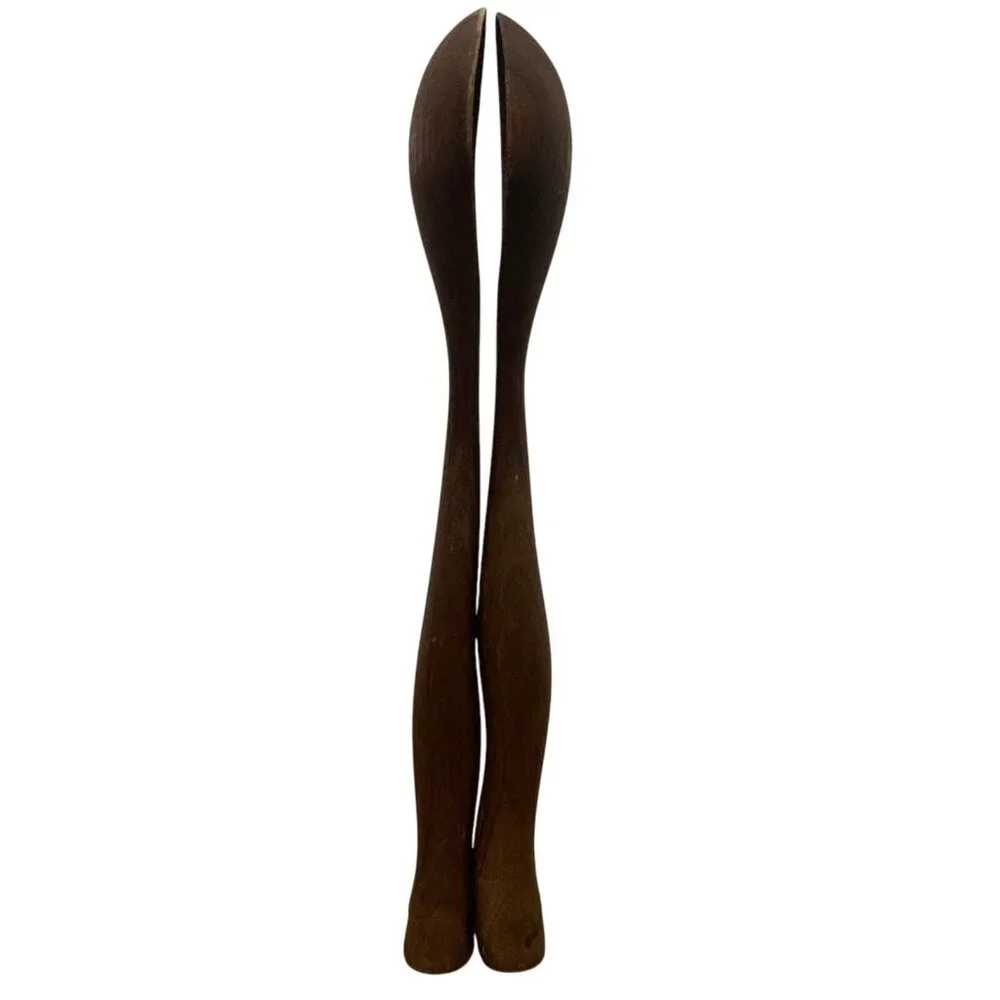 Artisan MCM Walnut Wood Salad Servers - Handcrafted Elegance Dances with Arugula